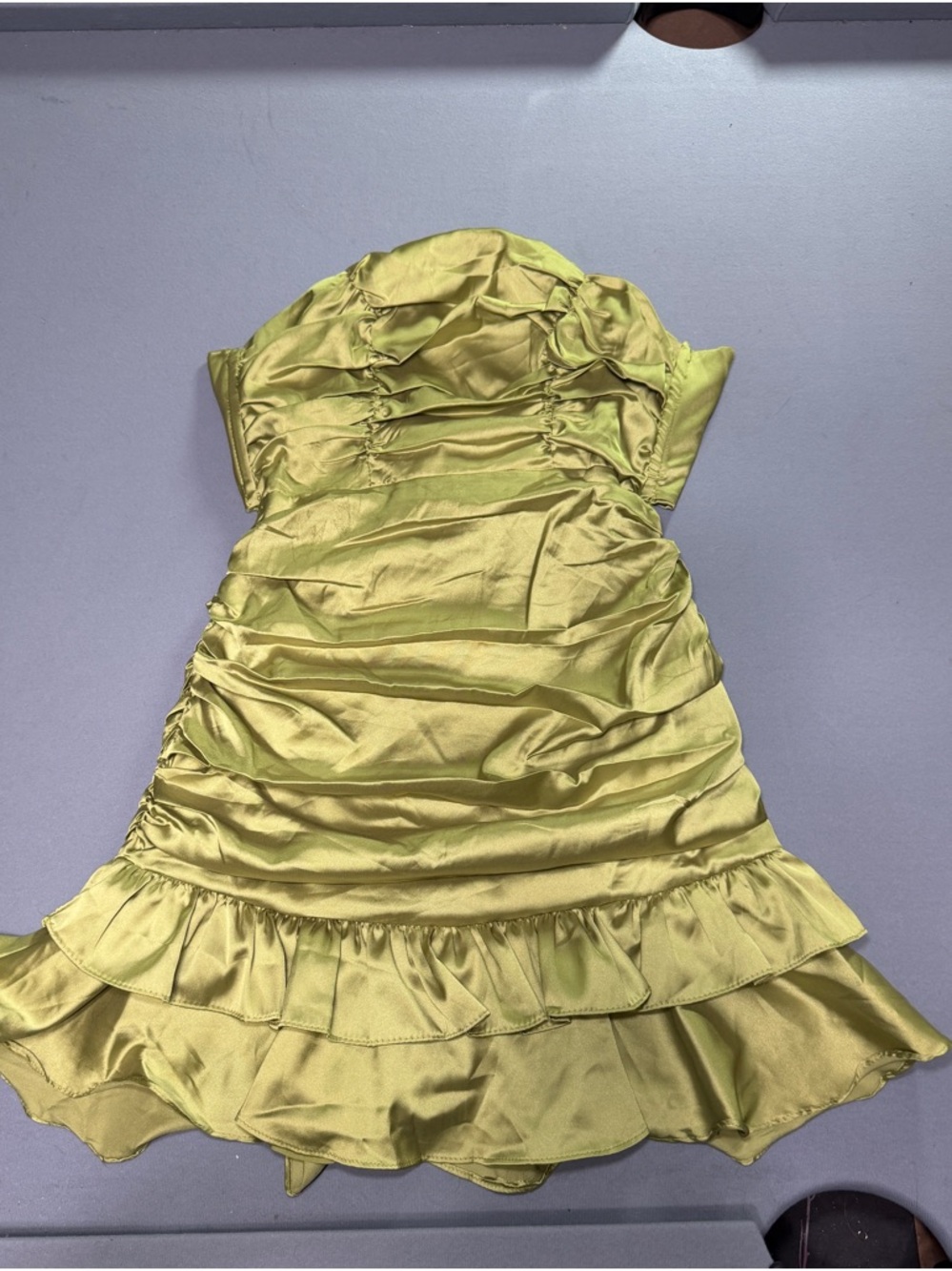 Selfie Leslie Olive Satin Ruffle Dress